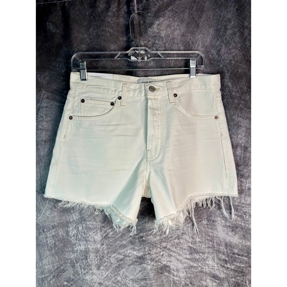 NWT AGOLDE Parker Long Short Women 27 Panna Cotta Off White Raw Hem A9010-1183